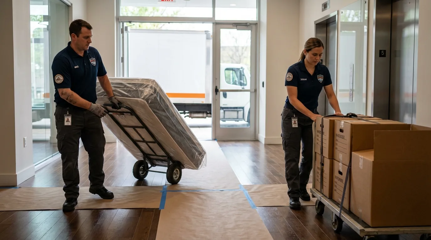 Professional apartment movers loading elevator in Liberty, NY